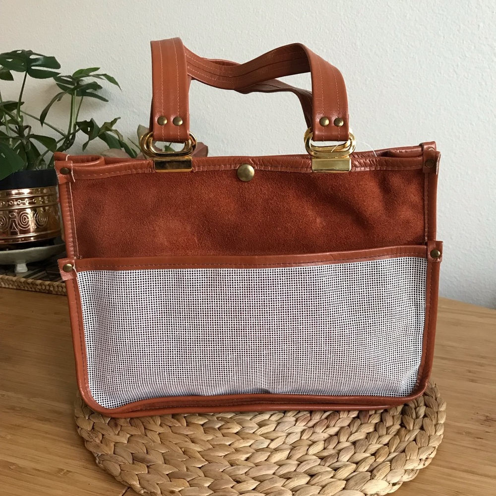 Vintage rust suede bag with mesh front pocket